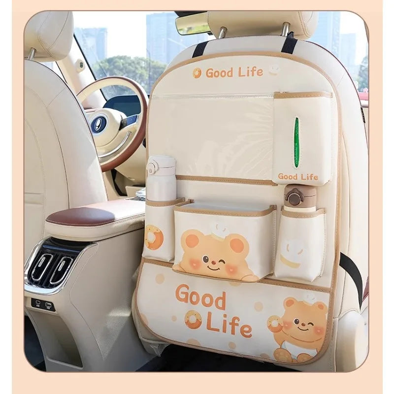 Car anti-kick pads, rear car seat back storage bags, cute cartoon anti-scratch and anti-dirt pads