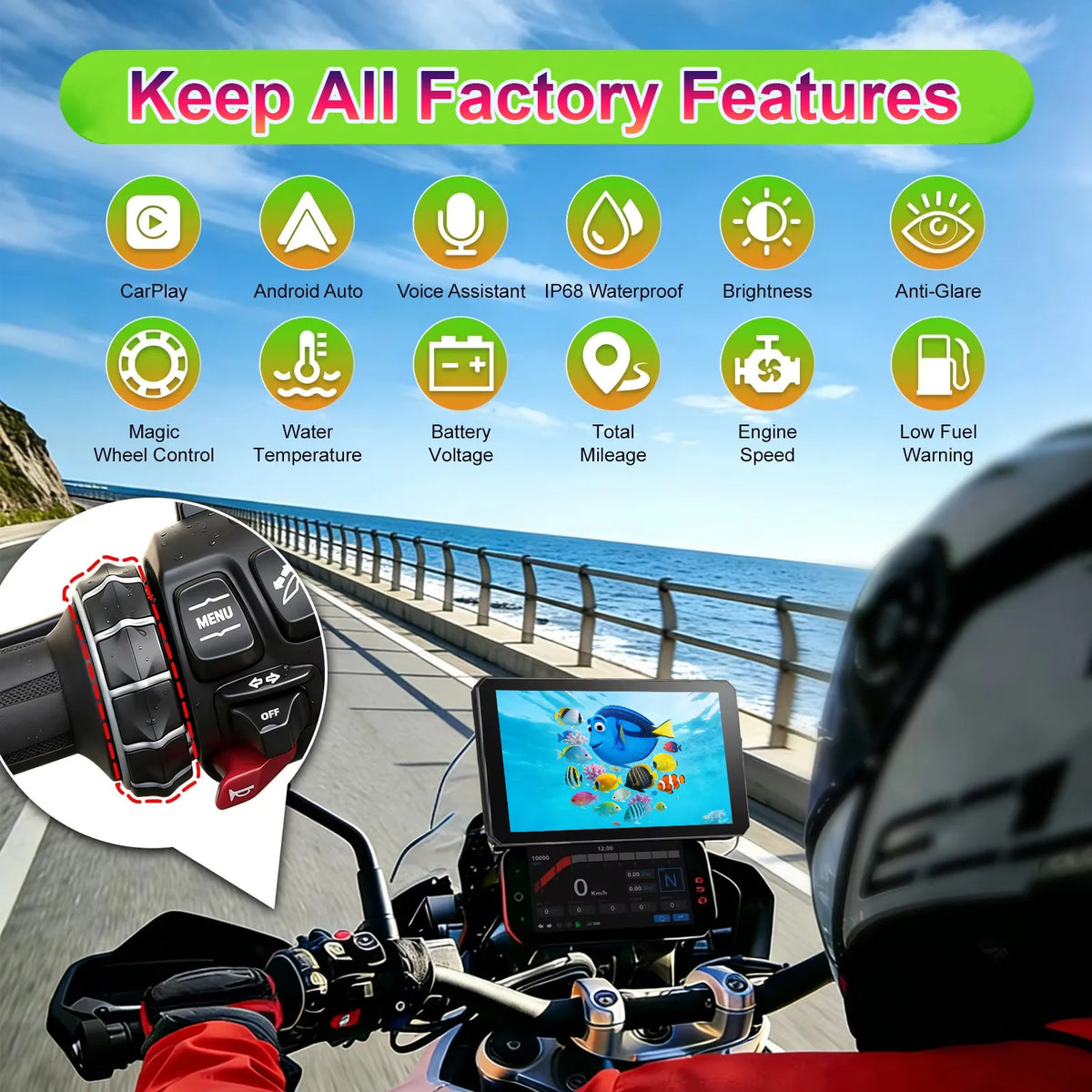 7Inch For BMW Motorrad Motorcycle Wireless CarPlay Android Auto Display Screen GPS Navigator Magic Wheel R1200GS R1250GS R1300GS