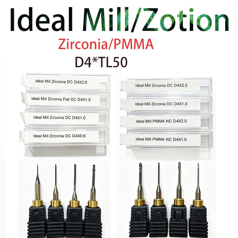 Ideal Mill Zotion Zirconia Wax PMMA Milling Cutters CADCAM  DC,DLC Coating Shank D4mm Length 50mm