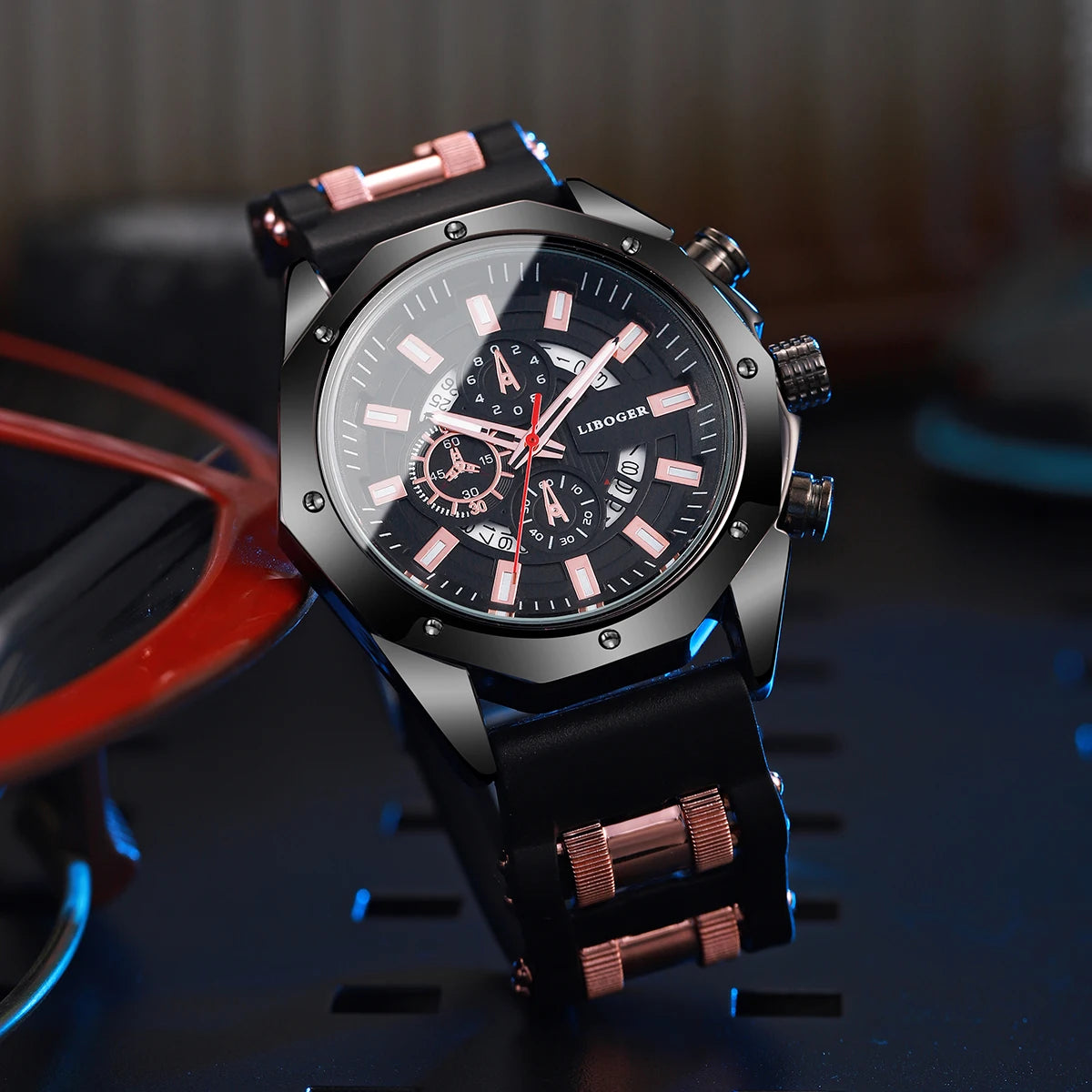 Luxury Large Dial Men's Quartz Watch Casual Silicone Band Sport Wristwatches with Calendar Male Clock（Without Box）