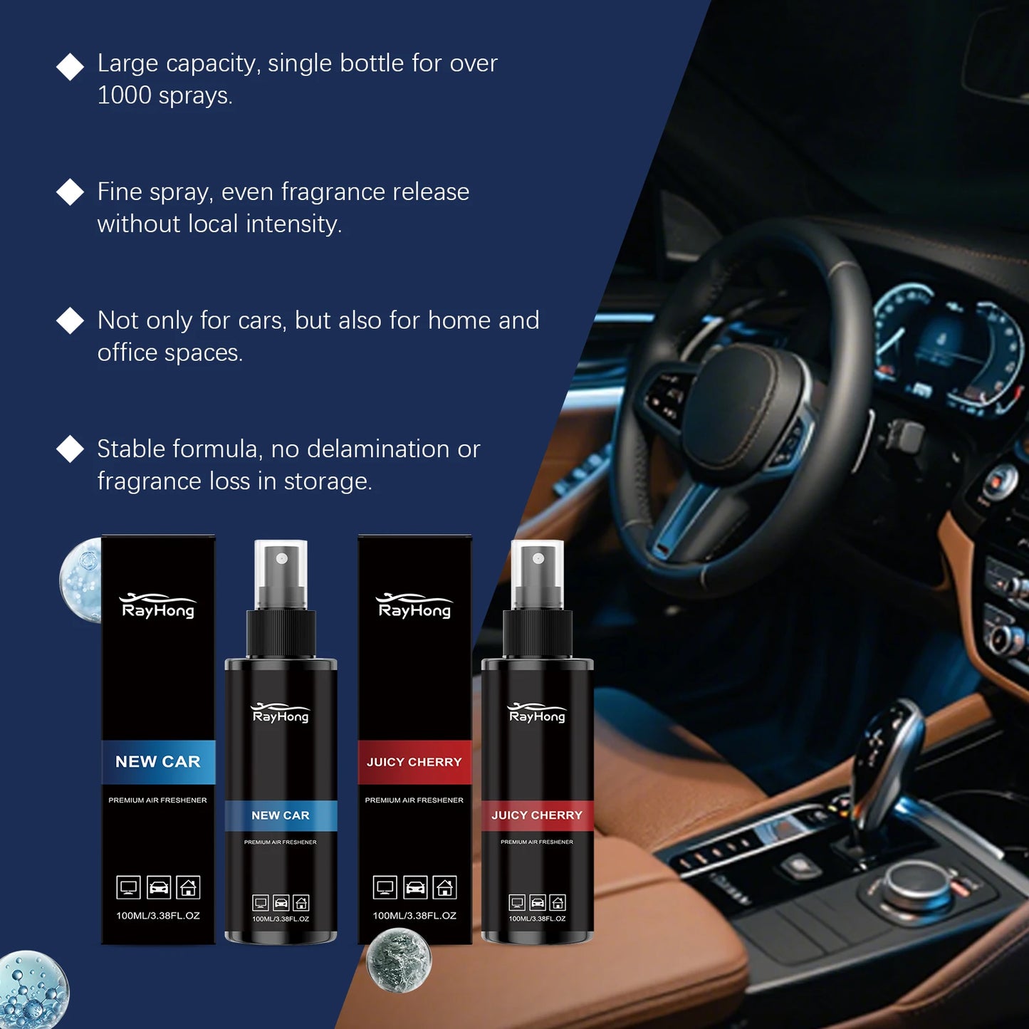 Car Air Freshener Odor Eliminator Auto Interior Spray Long Lasting Cherry Scent Automotive Fragrance Deodorizer Fresh Refresher