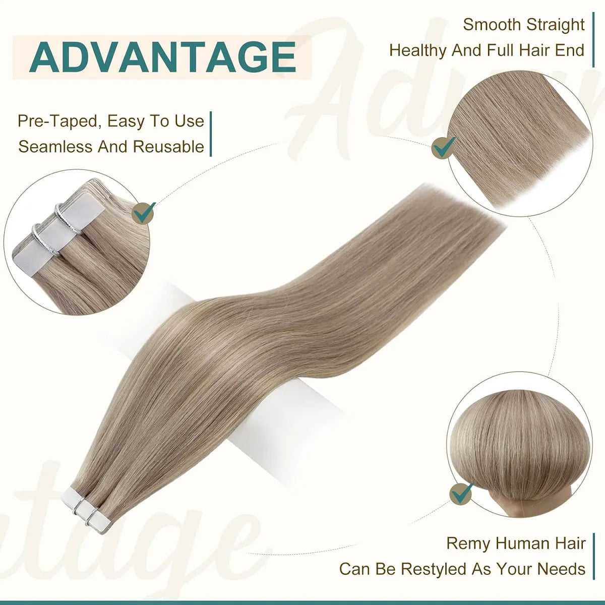 Invisible Tape in Hair Extensions Real Remy Hair Hair Extensions for Women Ash Blond mixed Platinum Blond Straight Hairpieces