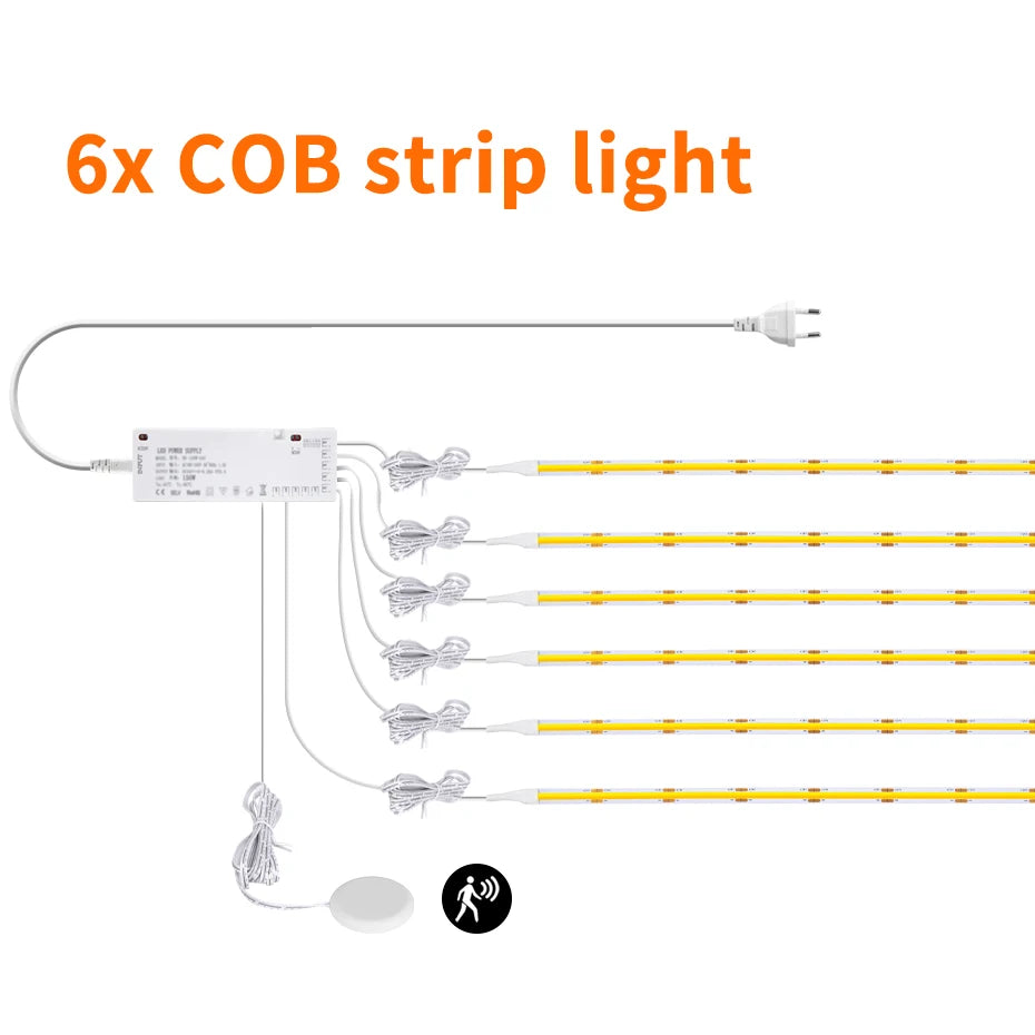DC24V COB LED Cabinet Light 320LEDs/m with PIR Motion Sensor for DIY Wardrobe Showcase Backlight Adhesive Lighting 1m-5m