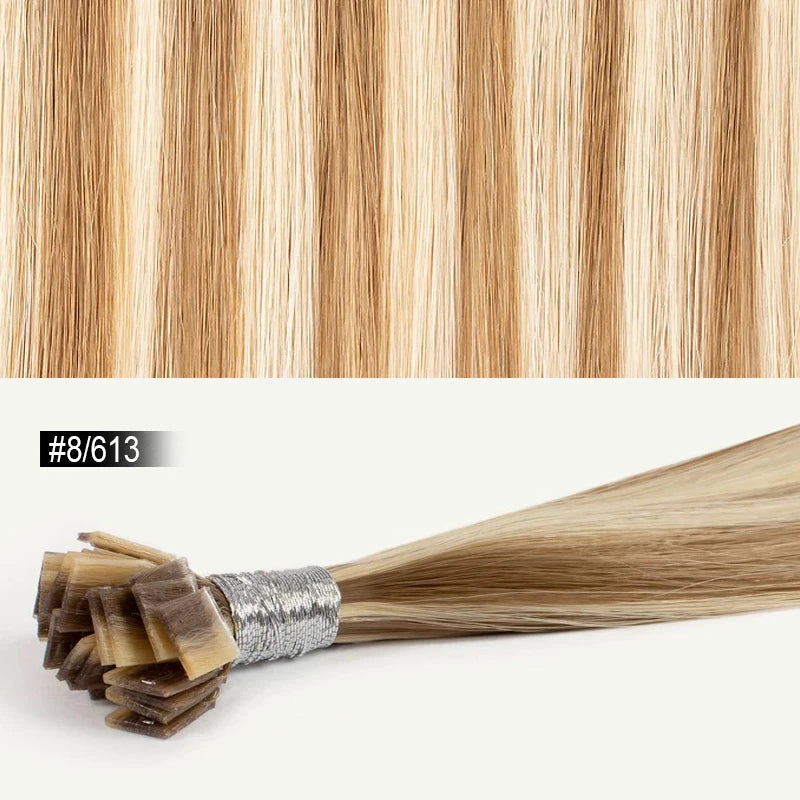 Straight Hair Flat Tip Hair Extensions K Tip Natural 100% Human Hair Fusion Extensions Set Keratin Prebonded Capsule Blonde Colo
