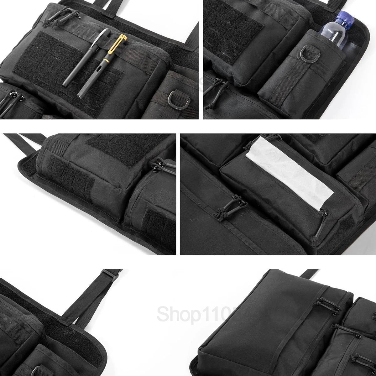 Tactical Car Seat Organizer with Multiple Pockets, Vehicle Backseat Storage Bag with Cup Holder Hanging Rear Seat Bag