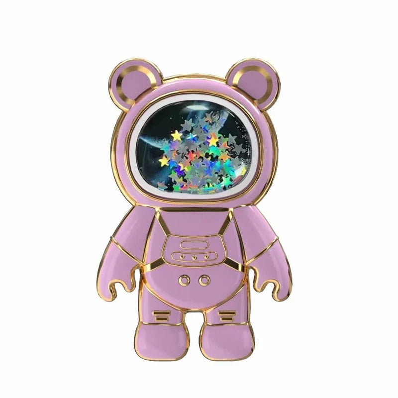 Quicksand Space Bear Phone Stand Holder For Samsung XIAOMI HUAWEI iPhone OPPO Case Cartoon Mobile Phone Sticker Holder Bracket