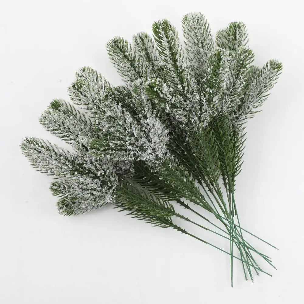 24pcs Christmas Tree Pine Branches Artificial Fake Plants Snow Pines Garland For Christmas Wreath Party Decor Xmas Ornament