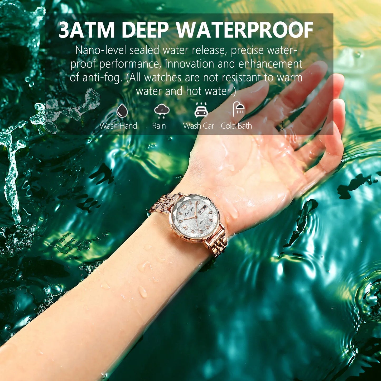 POEDAGAR Top Elegant Ladies Watch Waterproof Luminous Date Week Luxury Women's Watches Rose Gold Fashion Quartz Woman Wristwatch
