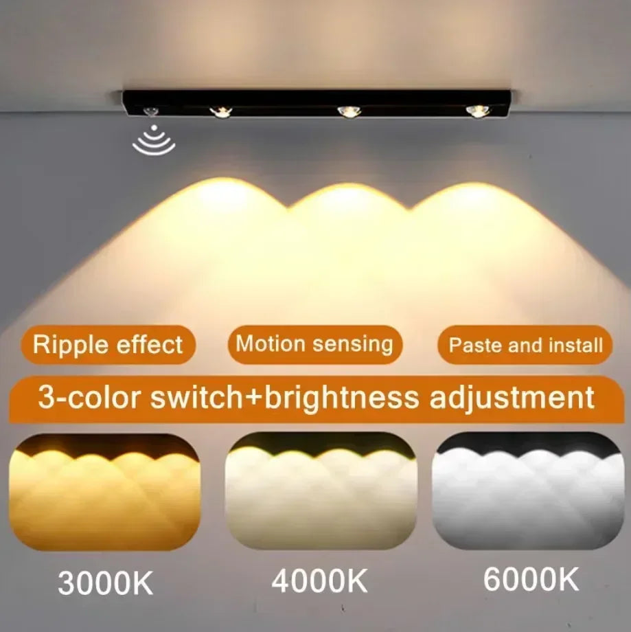 USB Rechargeable Lamp 3 Color Motion Sensor LED Cabinet Lighting Night Light for Kitchen Wardrobe Lighting 30cm/40cm/50cm LEDs