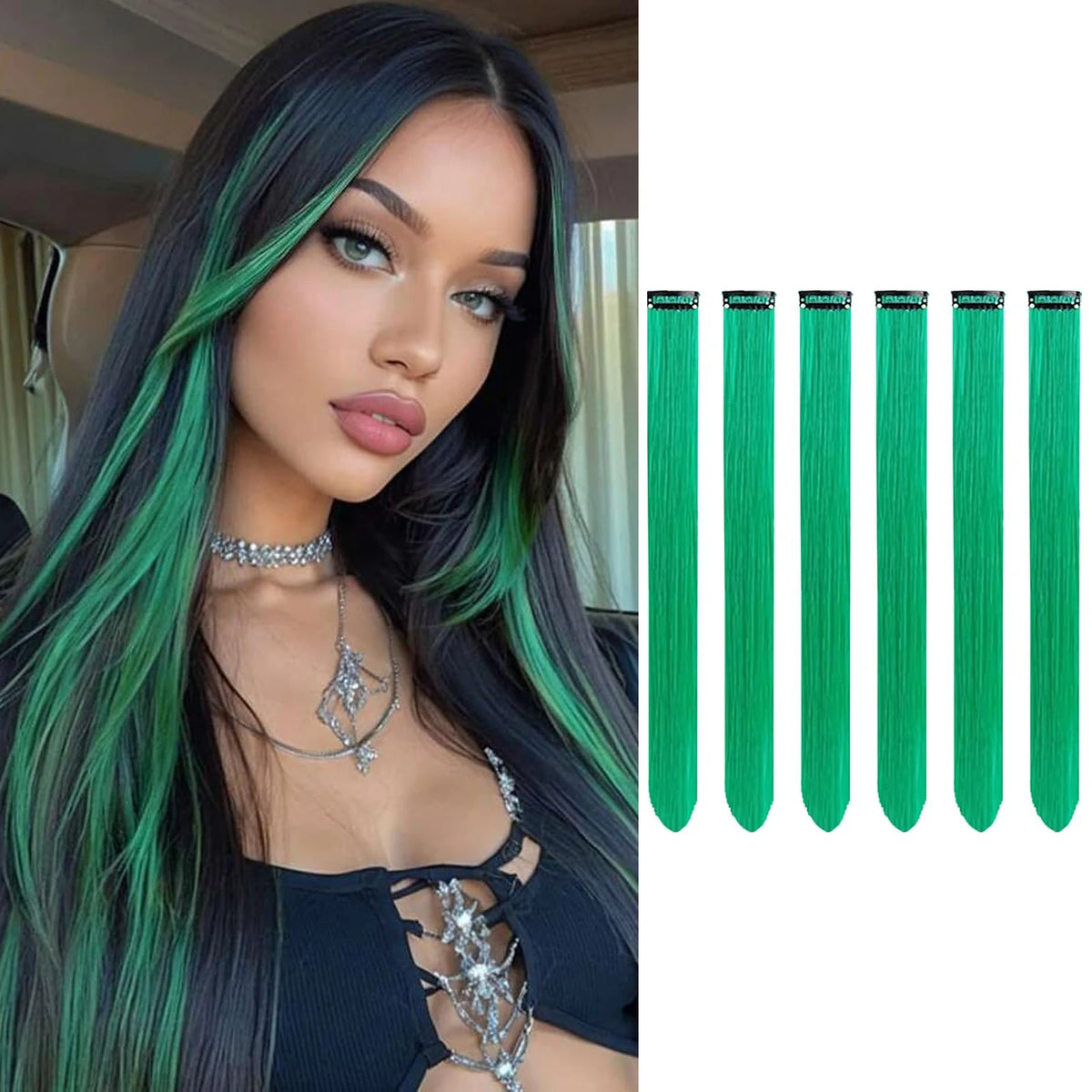6 PCS Clip In Hair Extensions 22 Inch Long Straight Heat Resistant Synthetic Hair Highlights, Easy to Use Colorful Hairpieces