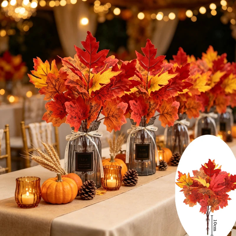 Artificial Maple Leaf Plant Bouquet Simulated Autumn Maple Leaf Garland Fake Fallen Leaves Rattan for Thanksgiving Wedding Decor