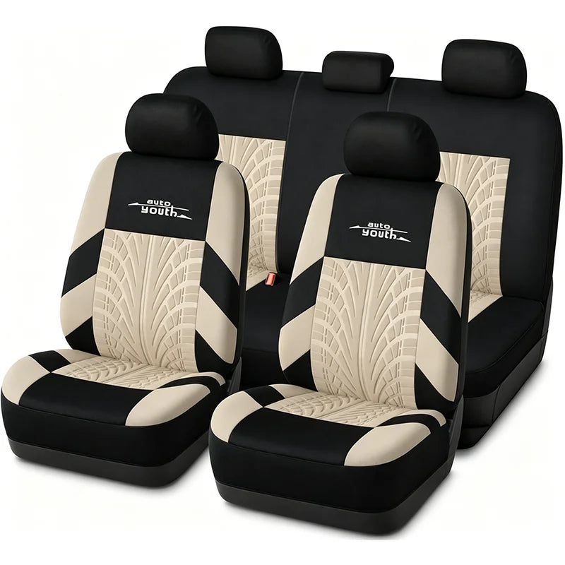 AUTOYOUTH Brand Embroidery Car Seat Covers Full Set Universal Fit Most Cars Covers with Tire Track Detail Styling