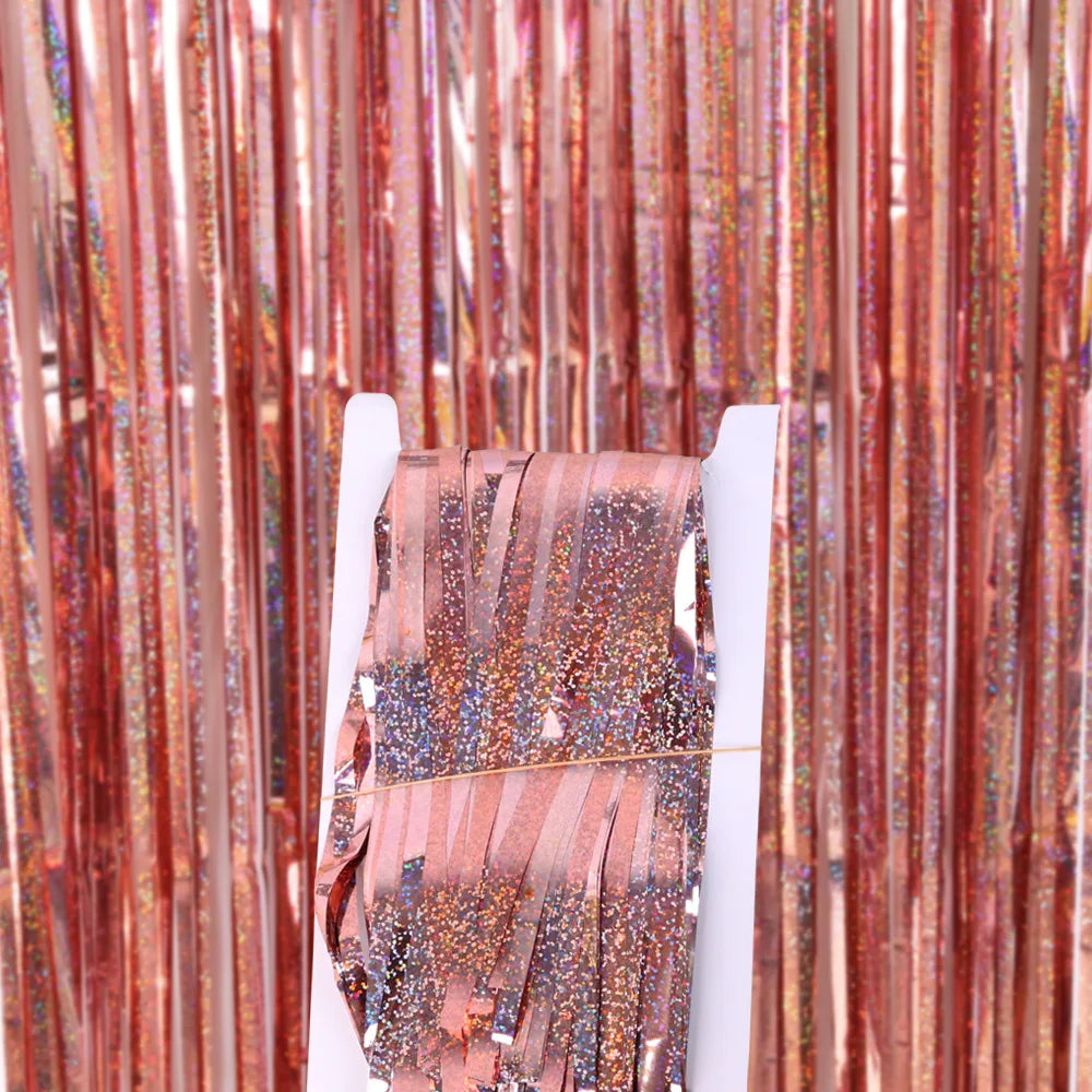 Metallic Tinsel Foil Fringe Curtains Photo Backdrop Glitter Streamers Foil Fringe Backdrop Curtain for Xmas Wedding Background