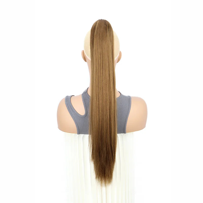 24Inch Synthetic Long Straight Claw Clip On Ponytail Hair Extensions Heat Resistant Ponytail Blonde Black Hairpiece for Women