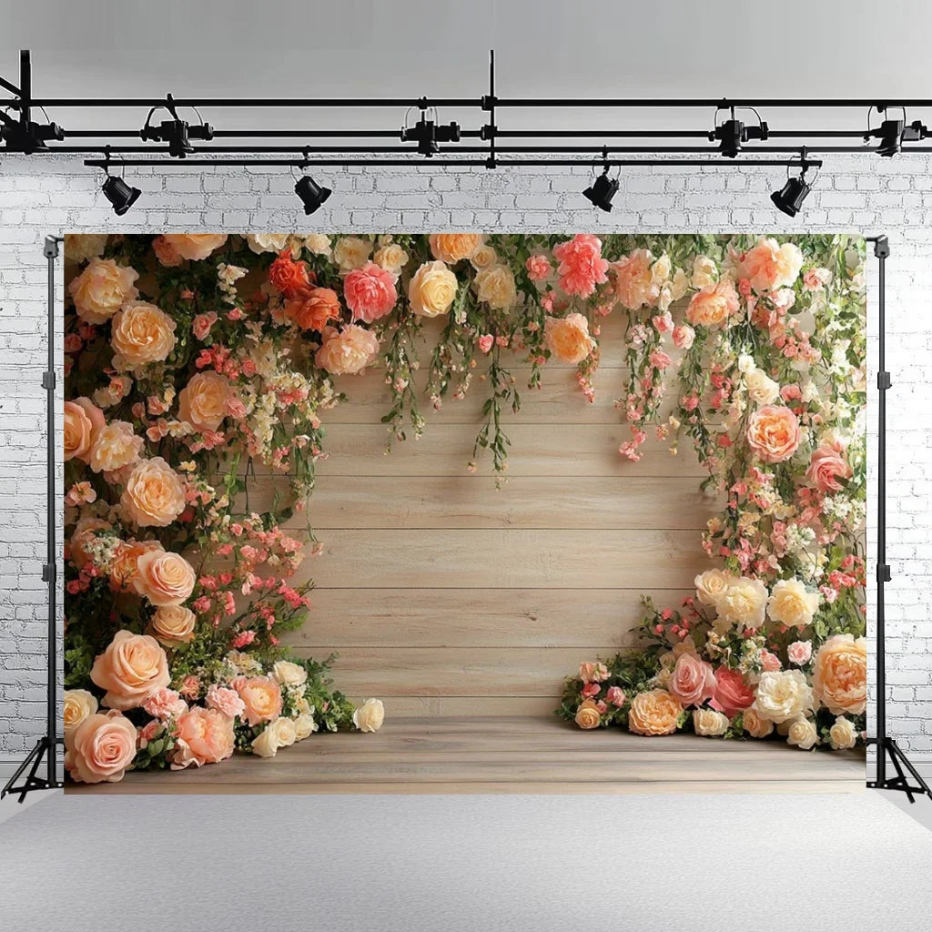 Rose Floral Background Summer Party Banner Flower Wall Wedding Birthday Decorations Bridal Marriage Backdrop Photography Studio