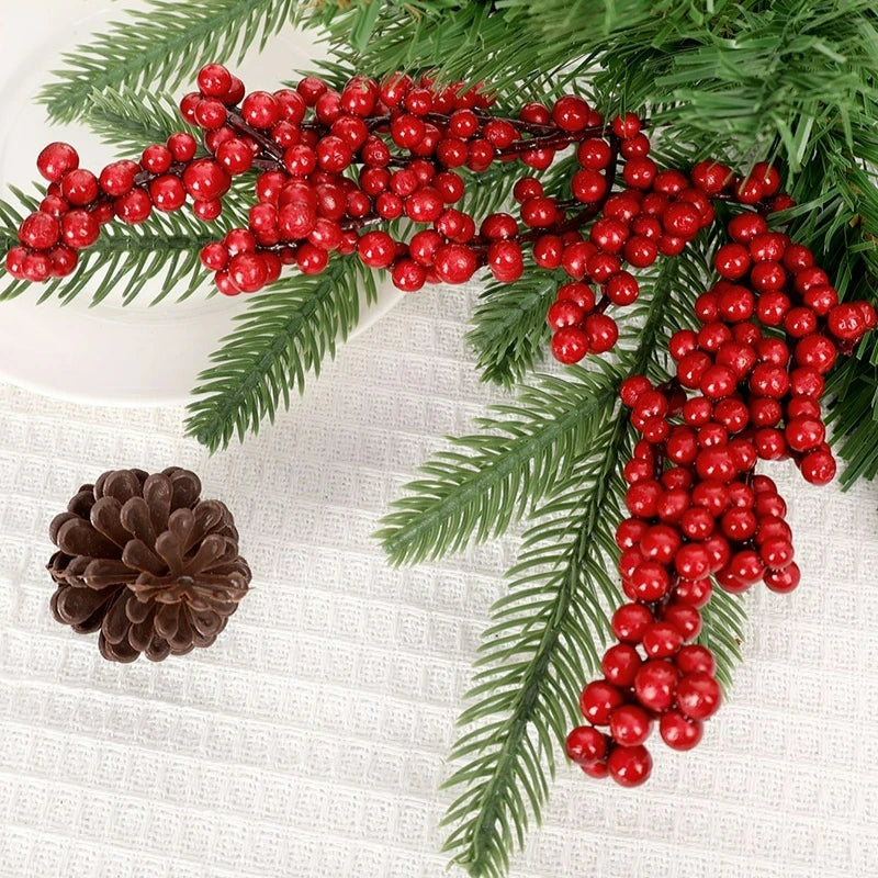 Christmas Artificial Berries Stem Frosted Red Holly Berry Picks Xmas Tree Garland Wreath Floral Arrangement Winter Holiday Decor