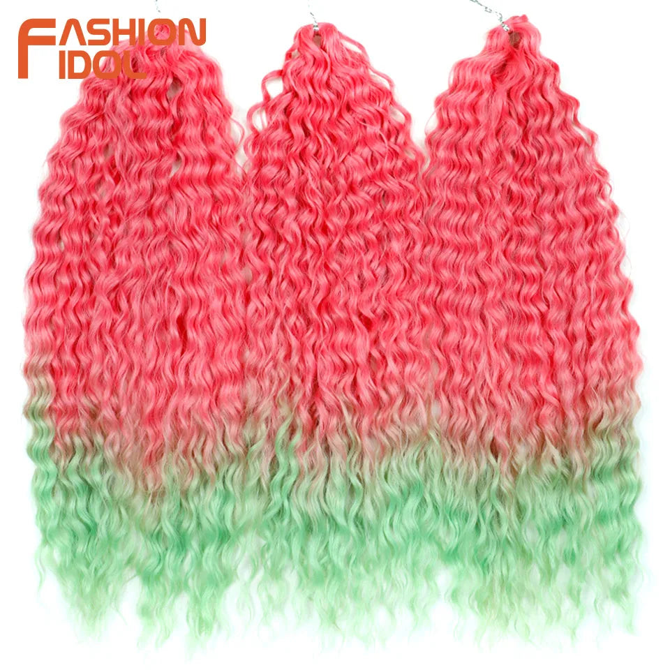 LOVE ME 22 Inch 300g/3pcs Ariel Curl Hair Water Wave Twist Crochet Hair Synthetic Ombre Rainbow Color Braiding Hair Extensions