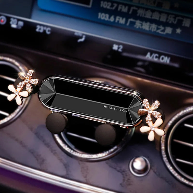 New Crystal Flower Gravity Car Phone Holder Universal Strong Air Vent Clip Mount Adjustable Mobile Cell Stand for Hands-Free