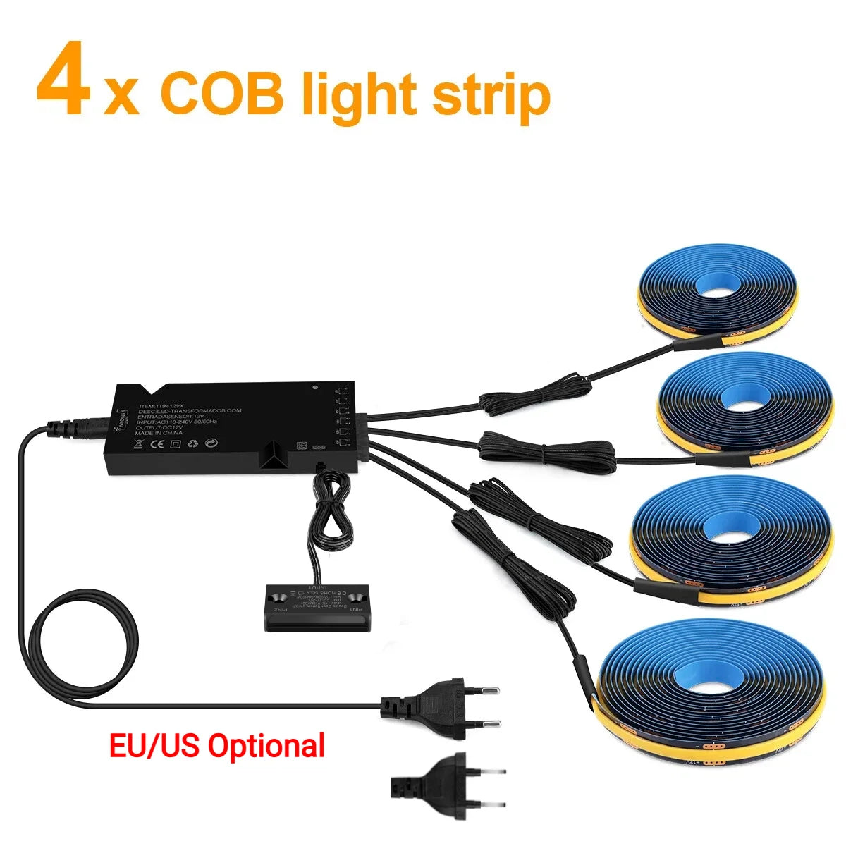 1-10PCS Black COB LED Strip Lights With Double Door Sensor Switch Kit 12V Cabinet Lighting for Kitchen Wardrobe Closet