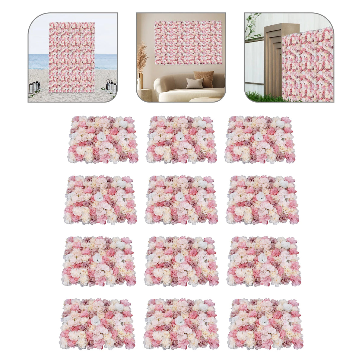 12 Pack Flower Wall Panels 16 x 24 inch 3D Rose Wall Mat Decorative Faux Floral Panel Hydrangea Silk Faux Flower Backdrop for Photo Background Home Wedding Party