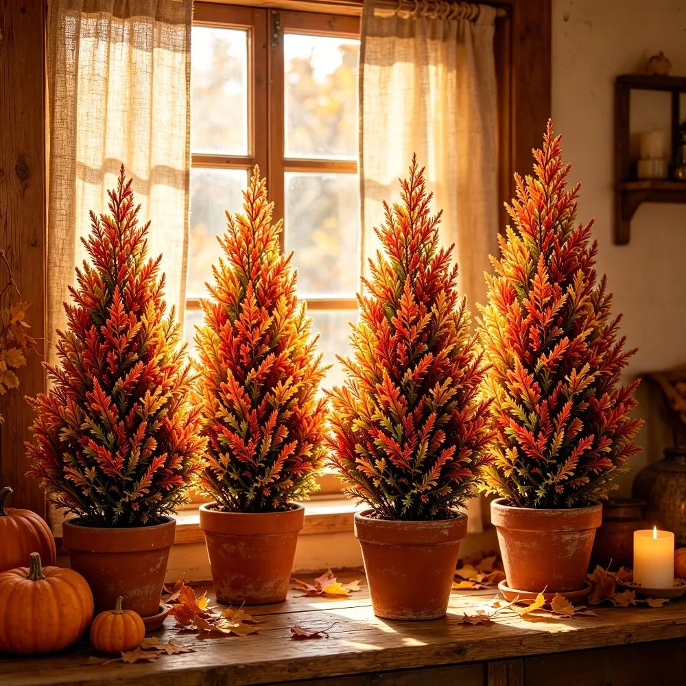 2PC Autumn Red Juniper Artificial Tree Freezes The Romantic Autumn Scenery All Year Round for Desks, Entryways 2026