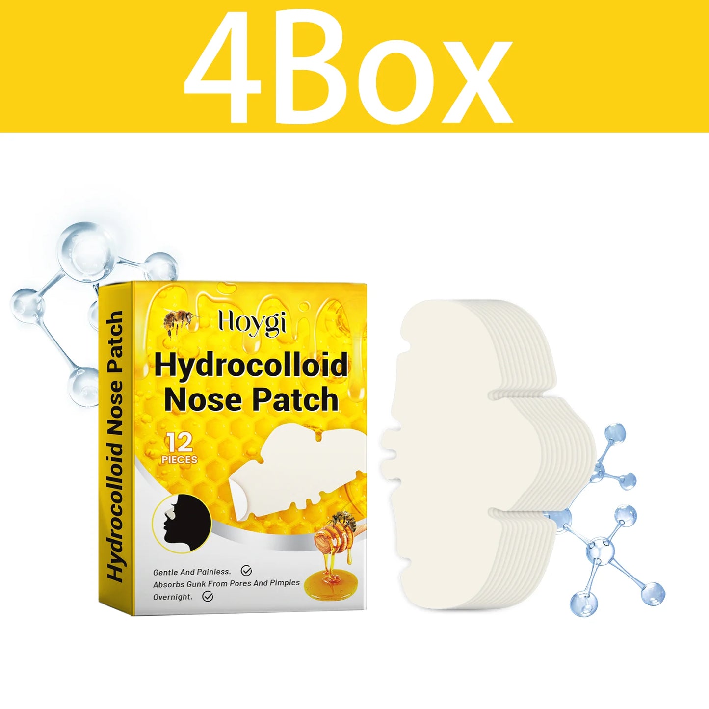 HOYGI 12-60PCS Hydrocolloid Nose Patches Blackhead Removal Nose Patch Deep Cleansing Pimples Pores Shrinking Skin Care Mask