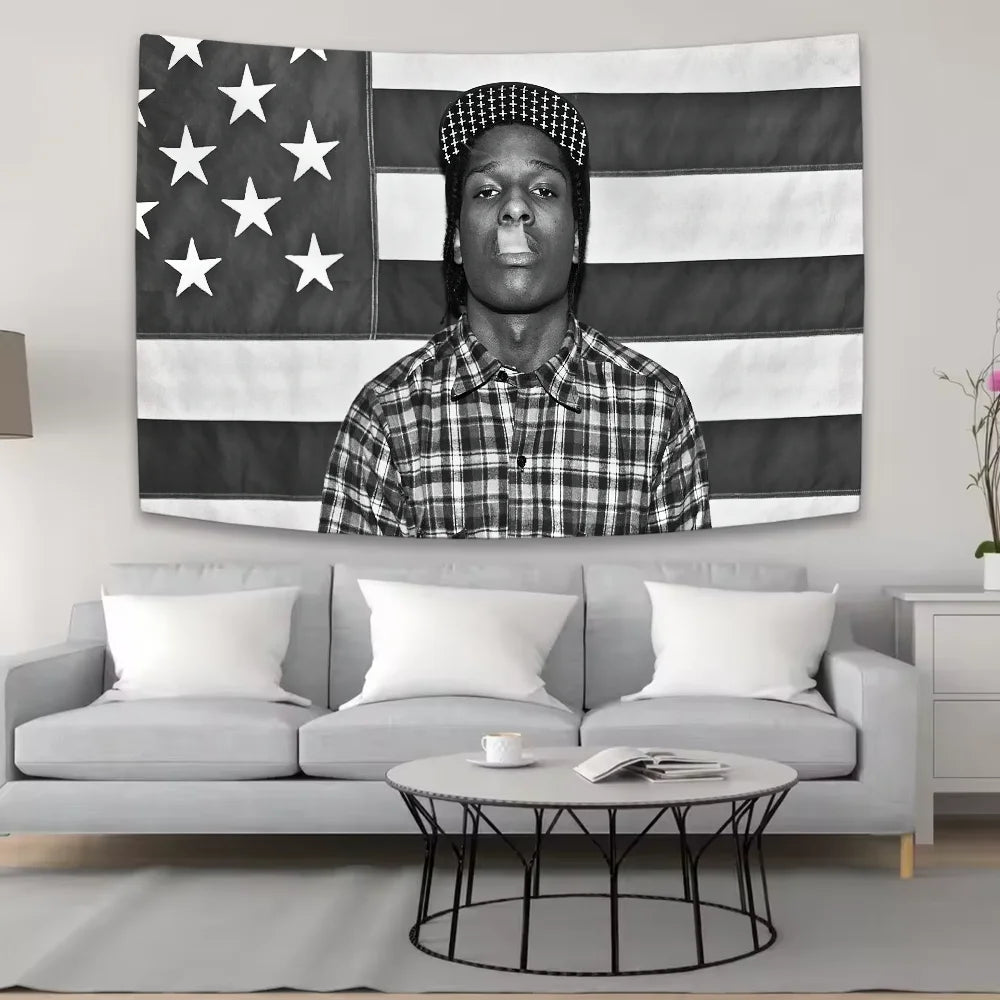 Rapper A-Asap R-Rocky Testing Tapestry Background Hanging Cloth Bedroom Room Decor Aesthetic Tapestry Wall Party