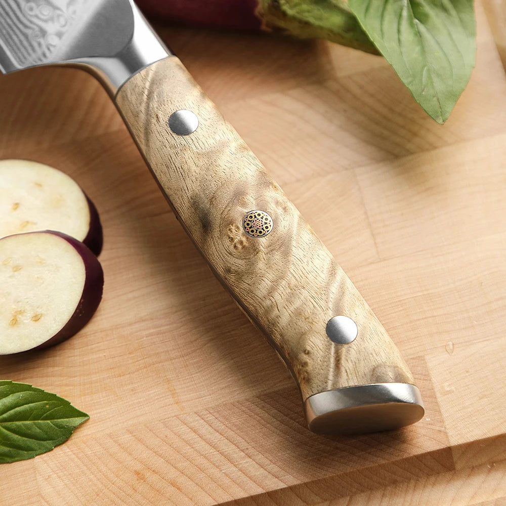 XINZUO Damascus Steel Bunka Chef Knife 5.8-inch 67-Layer Super Steel Figured Sycamore Wood Handle Exquisite Brass Rivet Gift Box
