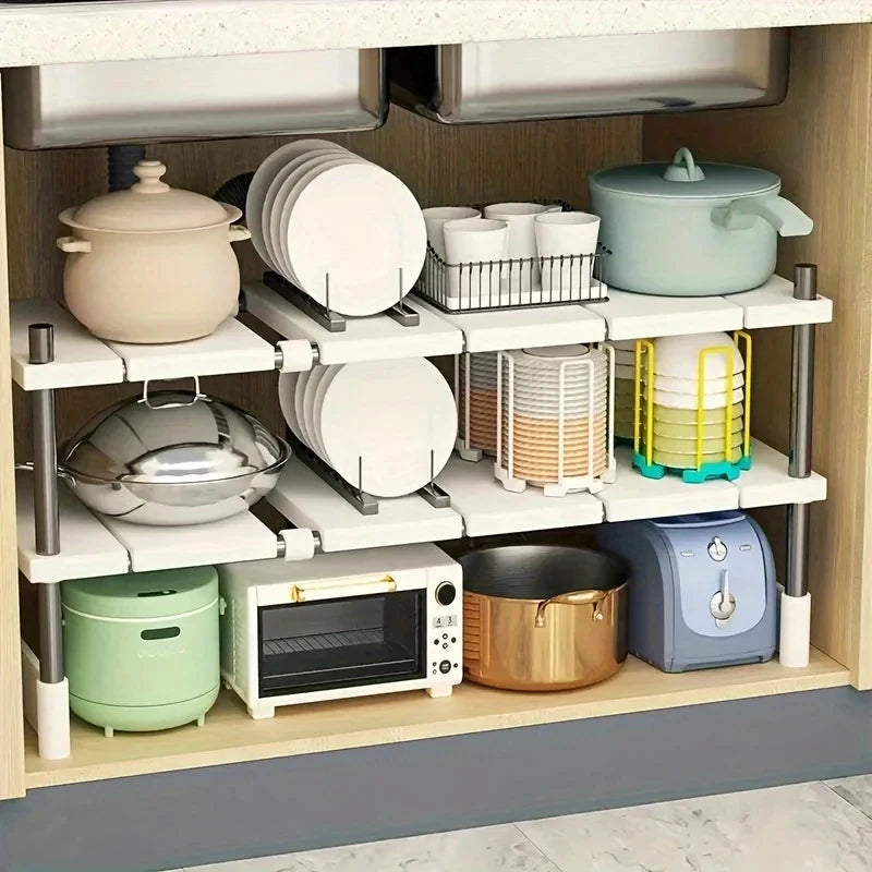 Adjustable Expandable Under Sink Storage Rack Multi-layer Cabinet Organizer Space-Saving Pot Holder for Kitchen Bathroom