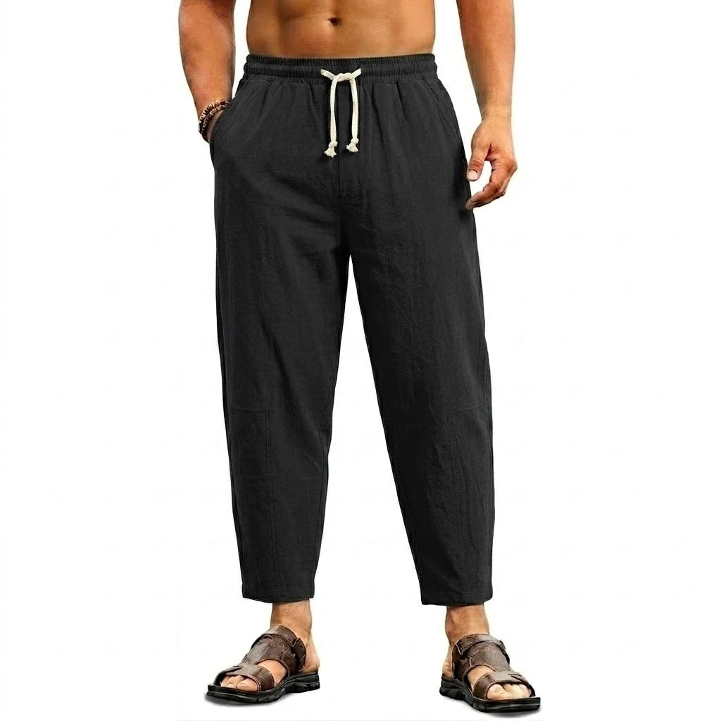 Summer Men's Linen Trousers Solid Color Casual Pants for Men Sport Breathable Baggy Pant Beach Lightweight Cotton Work Pants