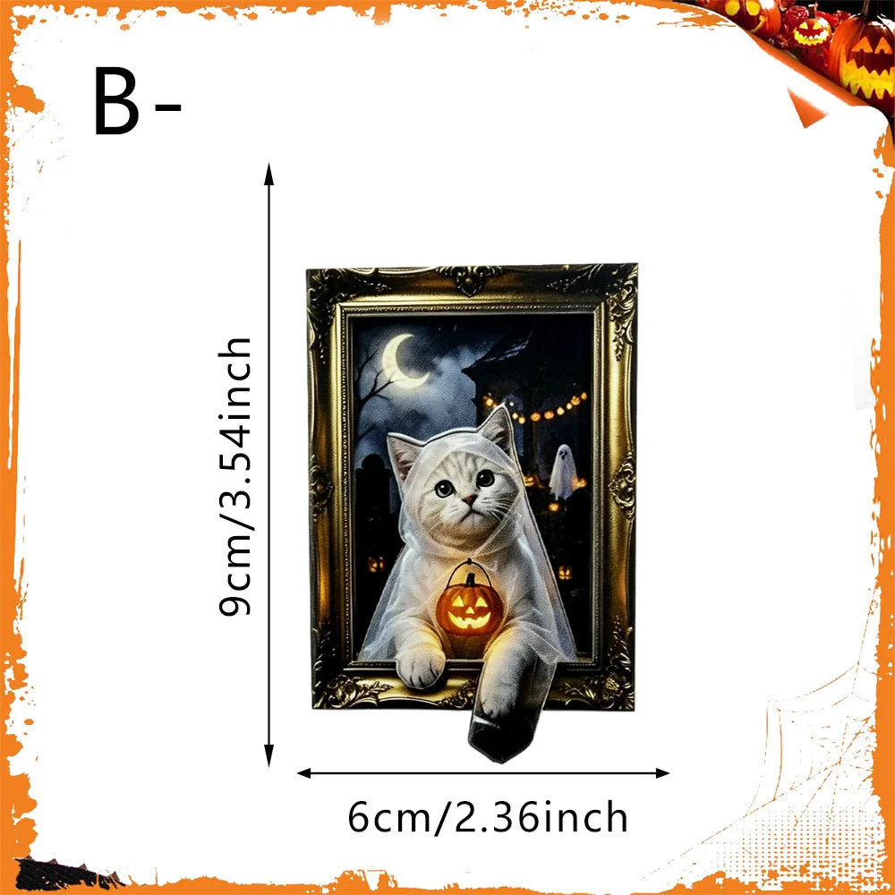 4/8PCS Halloween Wooden Refrigerator Magnet Spooky Art Fridge Magnet Frame Picture Stickers Halloween Party Gift Home Decor