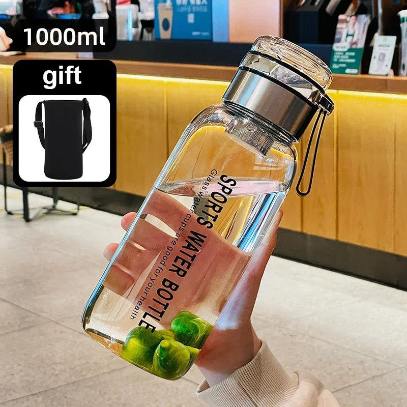 0.75-2L Large Capacity Glass Water Bottle Transparent Milk Juice Cup Outdoor Portable Leakproof Drinkware Tea Water Glass Bottle