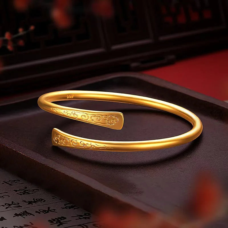 Women Men 14K Gold-Plated Stainless Steel Open Bangle Punk Temperament Couple Jewelry Free Custom Engraving Wholesale Gift