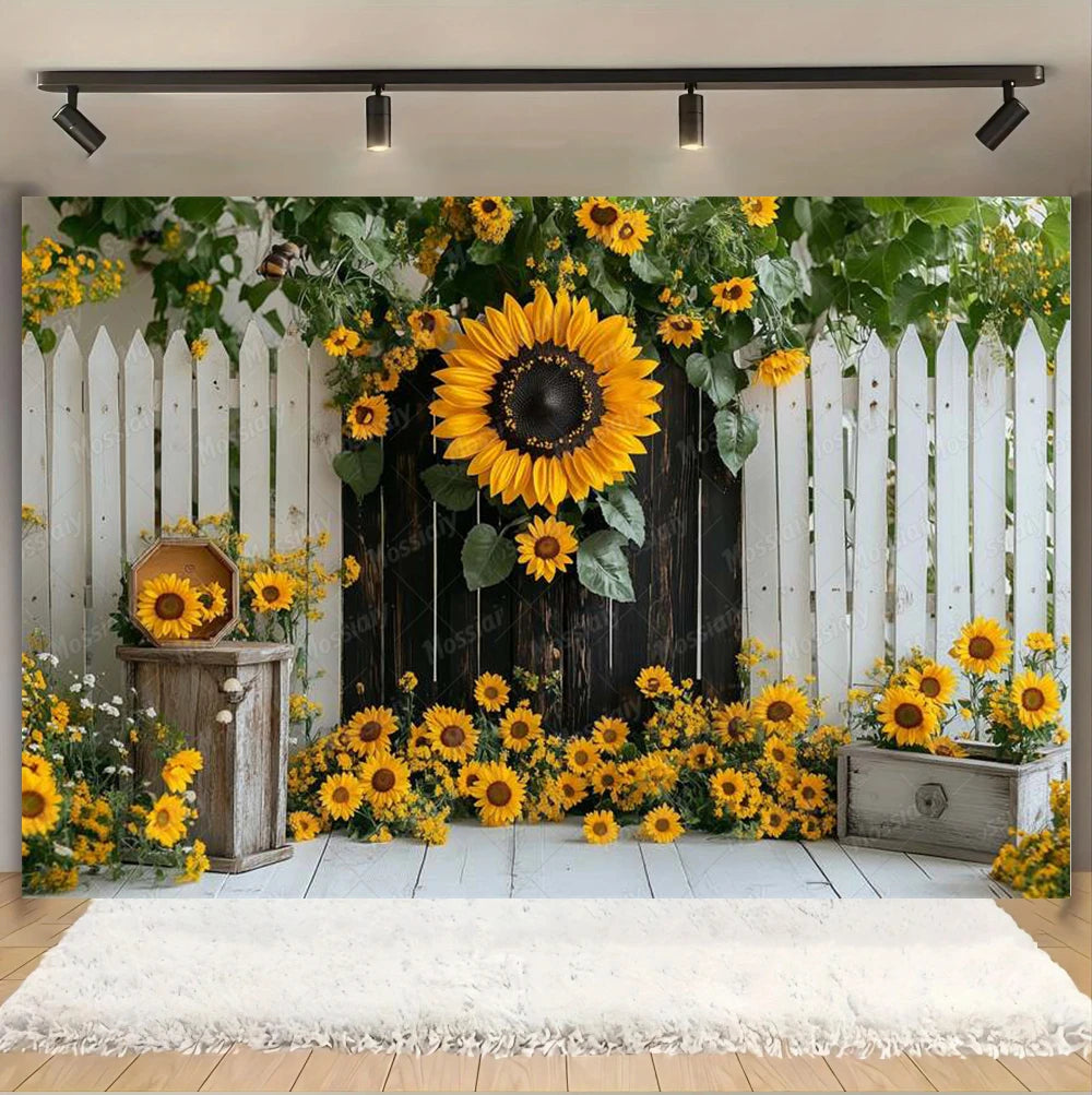 Sunflower Backdrop Photography Yellow Flower Wall Bee Garden Autumn Baby Shower Portrait Wedding Birthday Background Photo Props