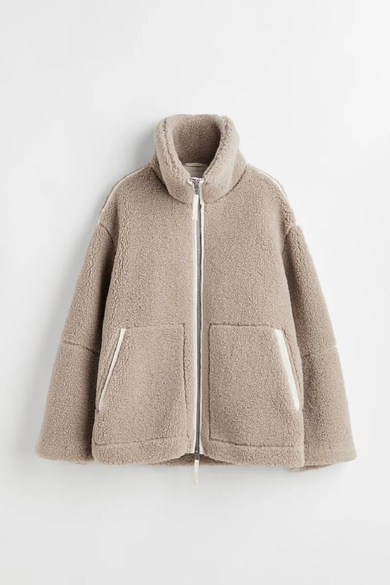 Elegant Autumn Winter Loose Jackets Fashion Women Zipper Fleece Lapel Thick 2024 New Coats Casual Streetwear Vintage Retro Coat