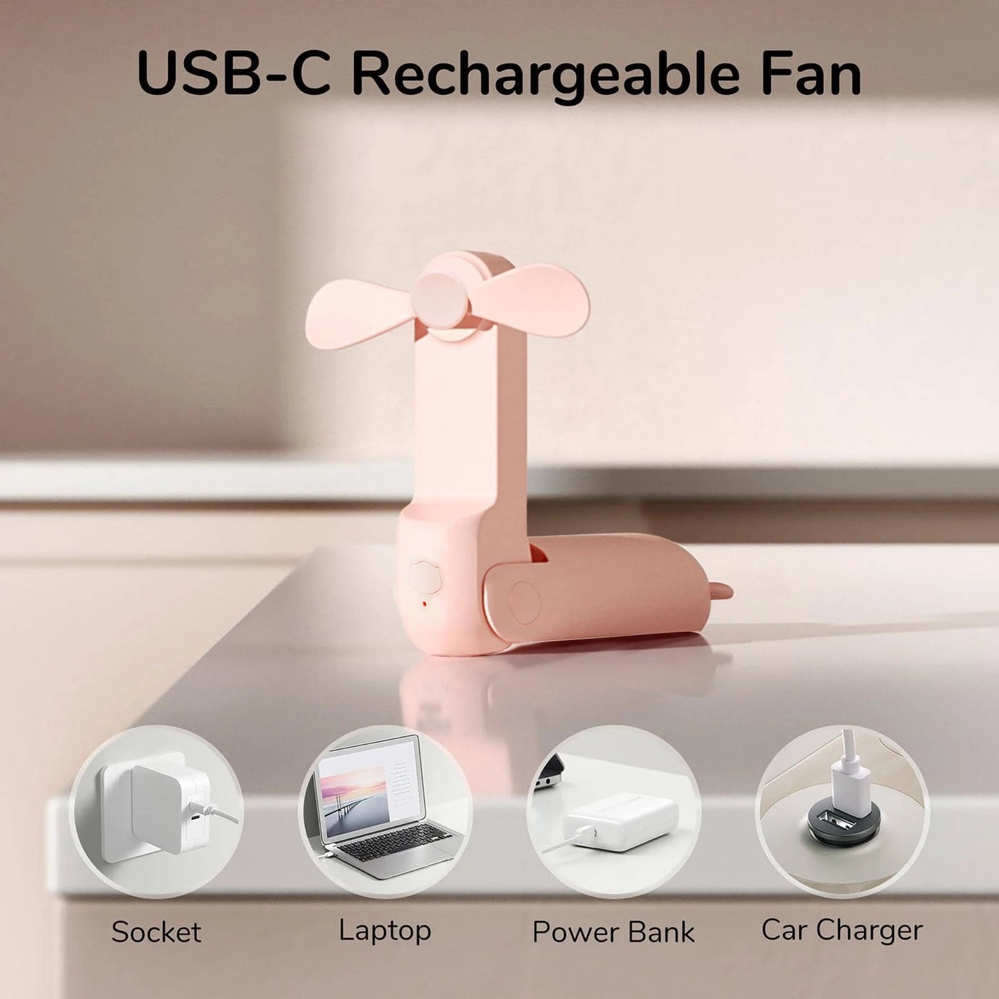 Portable MiniFan,USB Rechargeable 3Adjustable Speed,Foldable Handheld Personal Eyelash Fan for Girls Women,For Traveing,Outdoor
