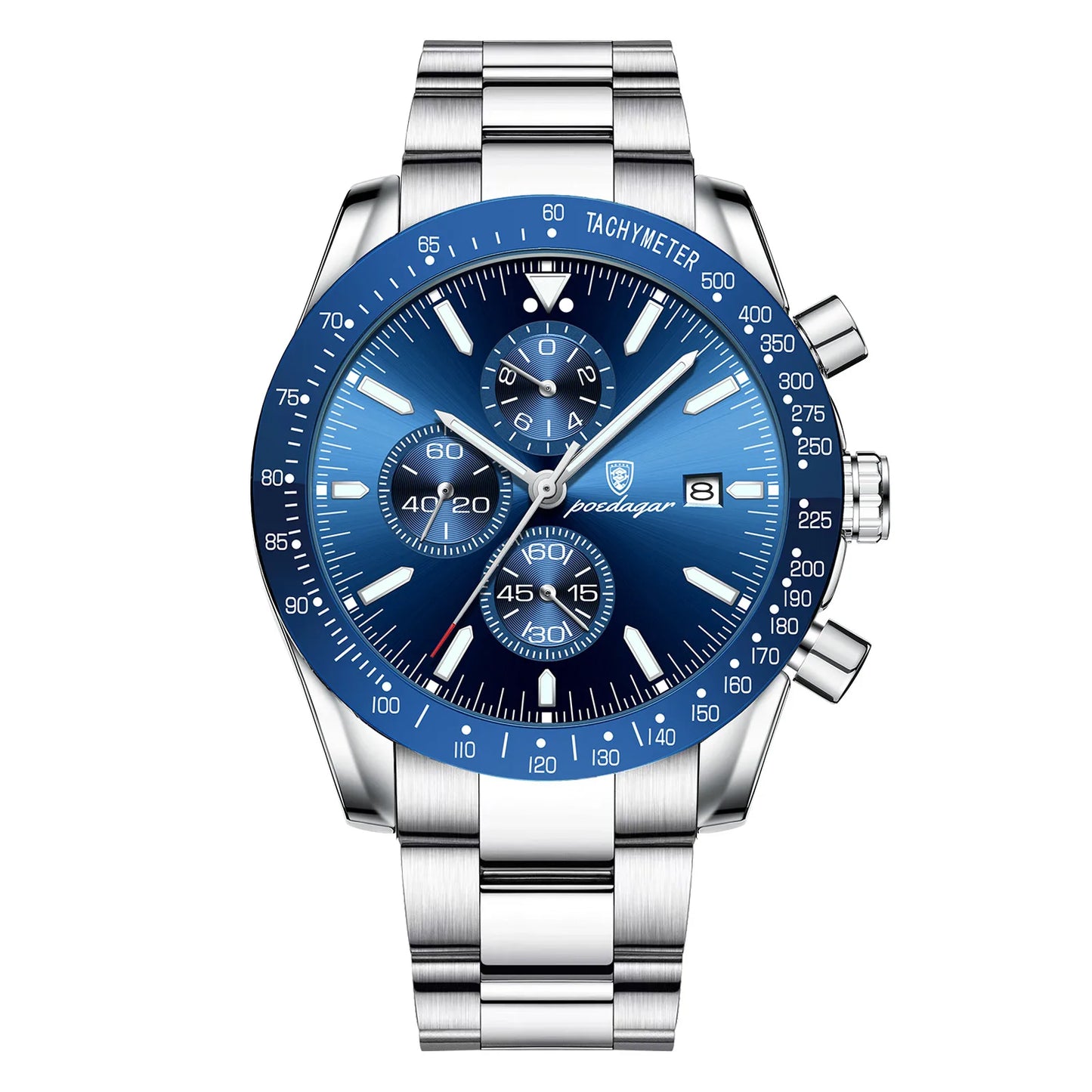 POEDAGAR Luxury Man Watch Chronograph Waterproof Luminous Date Men's Quartz Wristwatch Fashion Sport Stainless Steel Men Watches