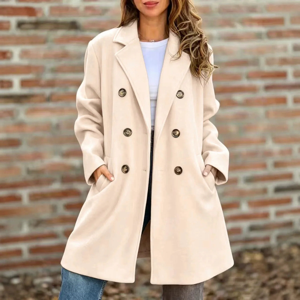 Autumn Winter Coats Casual Retro Simple Solid Color Street Style Long Sleeved Pockets Lapel Open Collar Double Breasted Coats