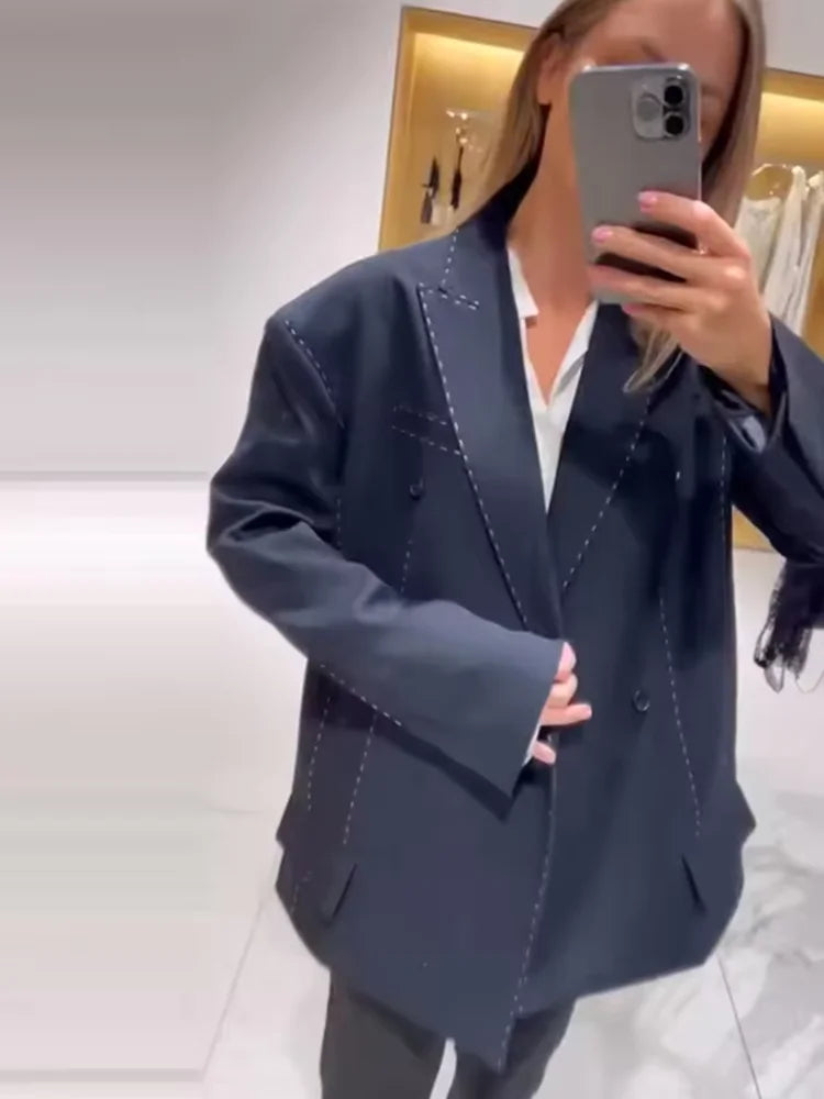 Women Casual Quilting Thread Coat Fashion Long Sleeve V Neck Buttons Office Blazer Jackets 2026 New Lady Chic Commute Outerwears