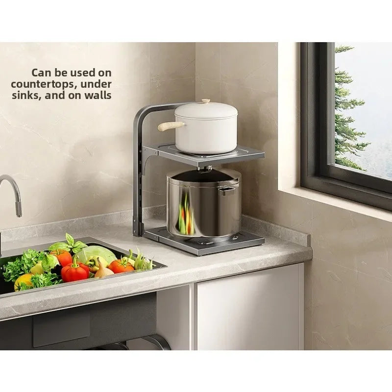 Multilayer Kitchen Storage Shelf Stainless Steel Space Saving Organizer for Pots Pans Under Sink Cabinet