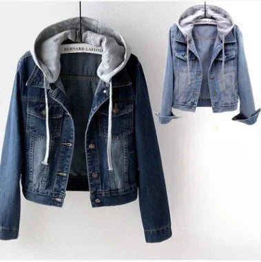 Women Denim Coat Hooded Single Breasted Button Jackets Hooded Patchwork Outerwear Cardigan Solid Pockets Streetwear Warm