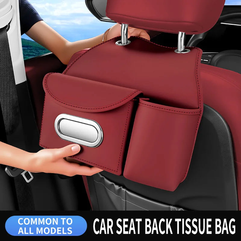 Universal Car Backseat Organizer Leather Seat Back Storage Bag with Tissue Box, Water Bottle Holder