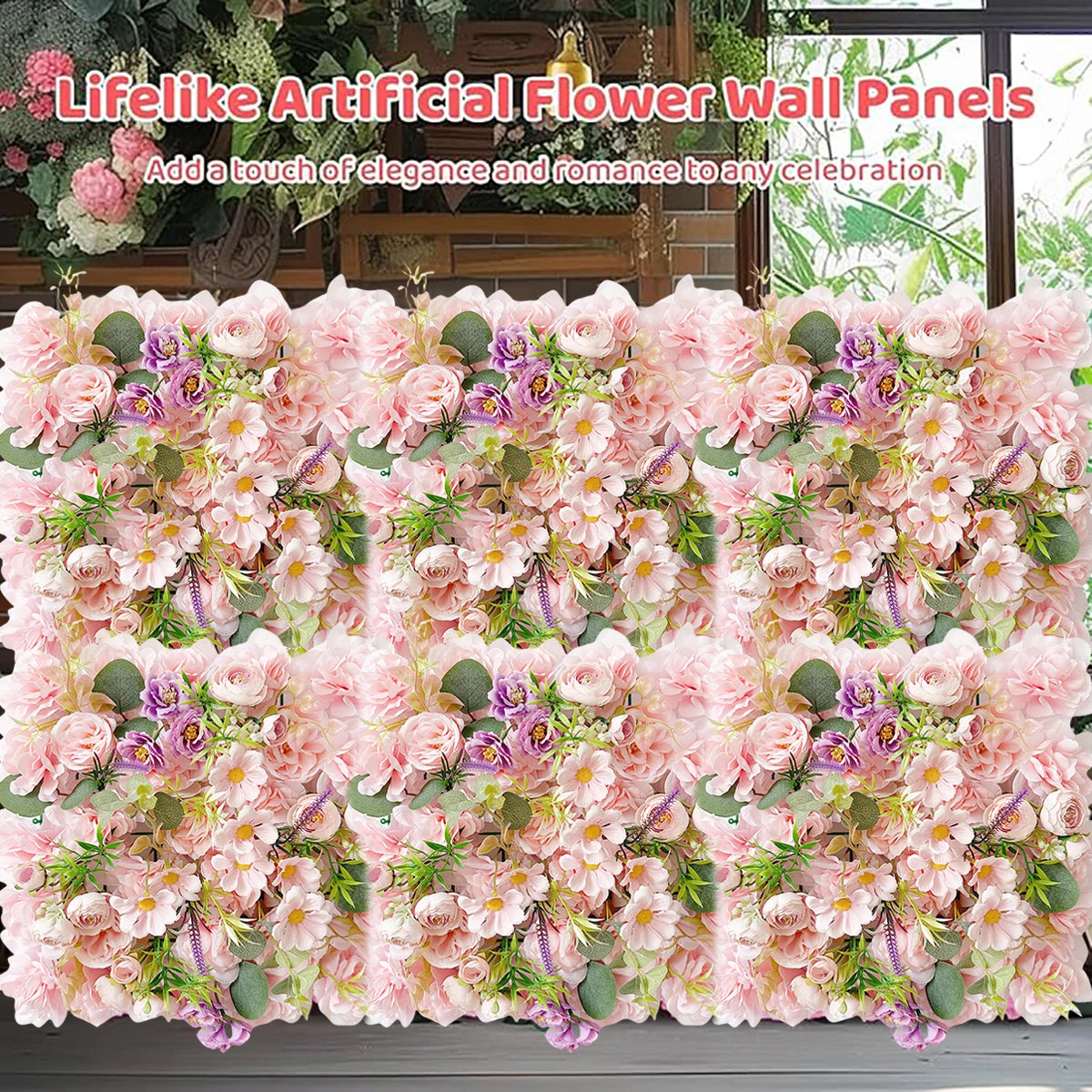 6Pcs Flower Wall Panels 3D Artificial Rose Wall Backdrop for Wedding Bridal Shower Party Photo Photography Background Decor
