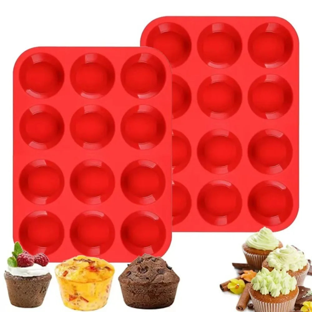 12 Holes Cupcakes Mold Non Stick Silicone Baking Mold Soap Chocolate Muffin Baking Pan DIY Baking Tools