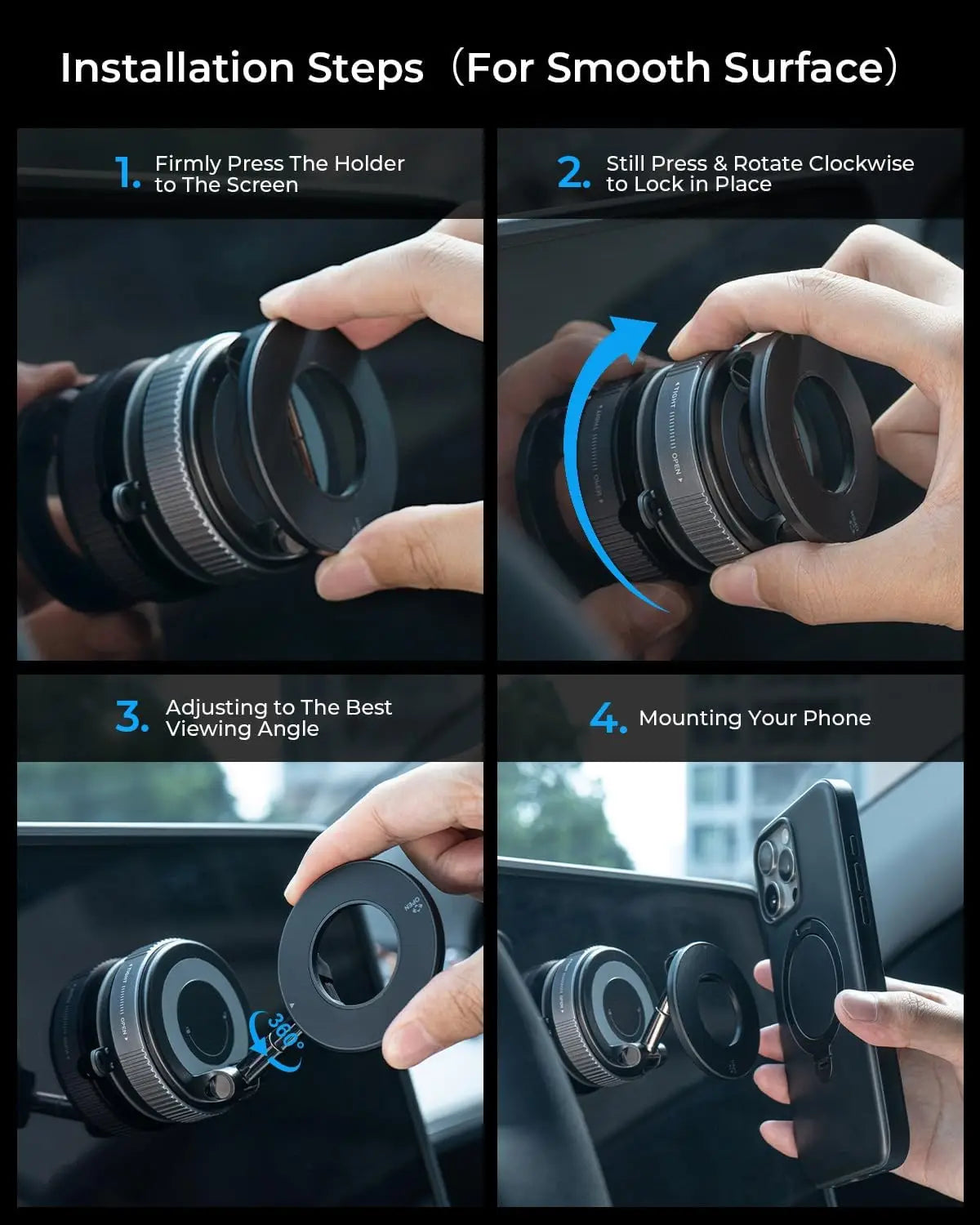 K007/K009 Strong Magnetic Car Phone Holder Foldable Design 360° Adjustable Vacuum Mount for Car/Desk/Bathroom/Universal Use