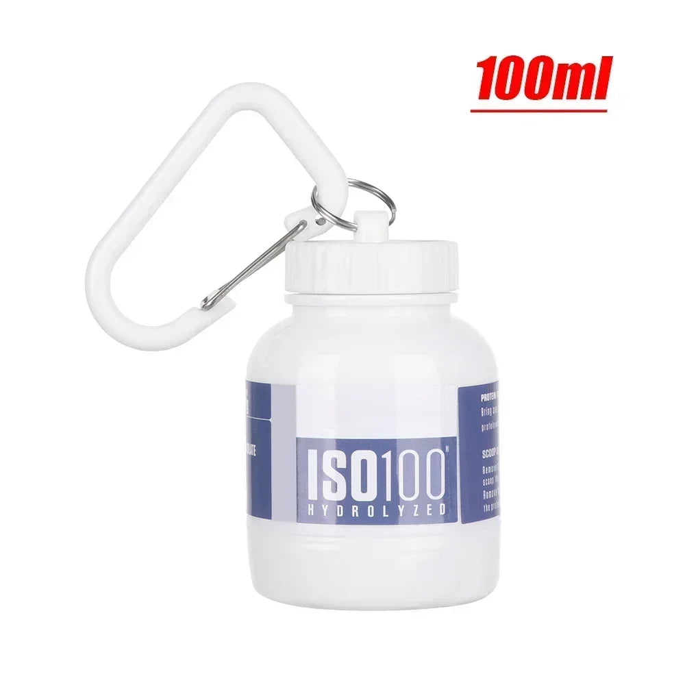 1-20Pcs Portable Protein Powder Bottle Mini Keychain Medicine Powder Container Carabiner Bucket One Cup for Gym Travel Outdoor