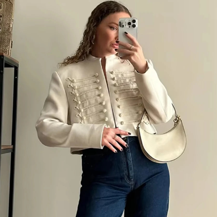 Women Vintage Slim Jacket Spring Women Trends Elegant Napoleon Jackets Ladies High Street Chic Shoulder Padded Blazer