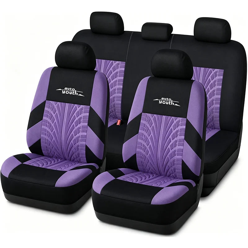 AUTOYOUTH Brand Embroidery Car Seat Covers Full Set Universal Fit Most Cars Covers with Tire Track Detail Styling