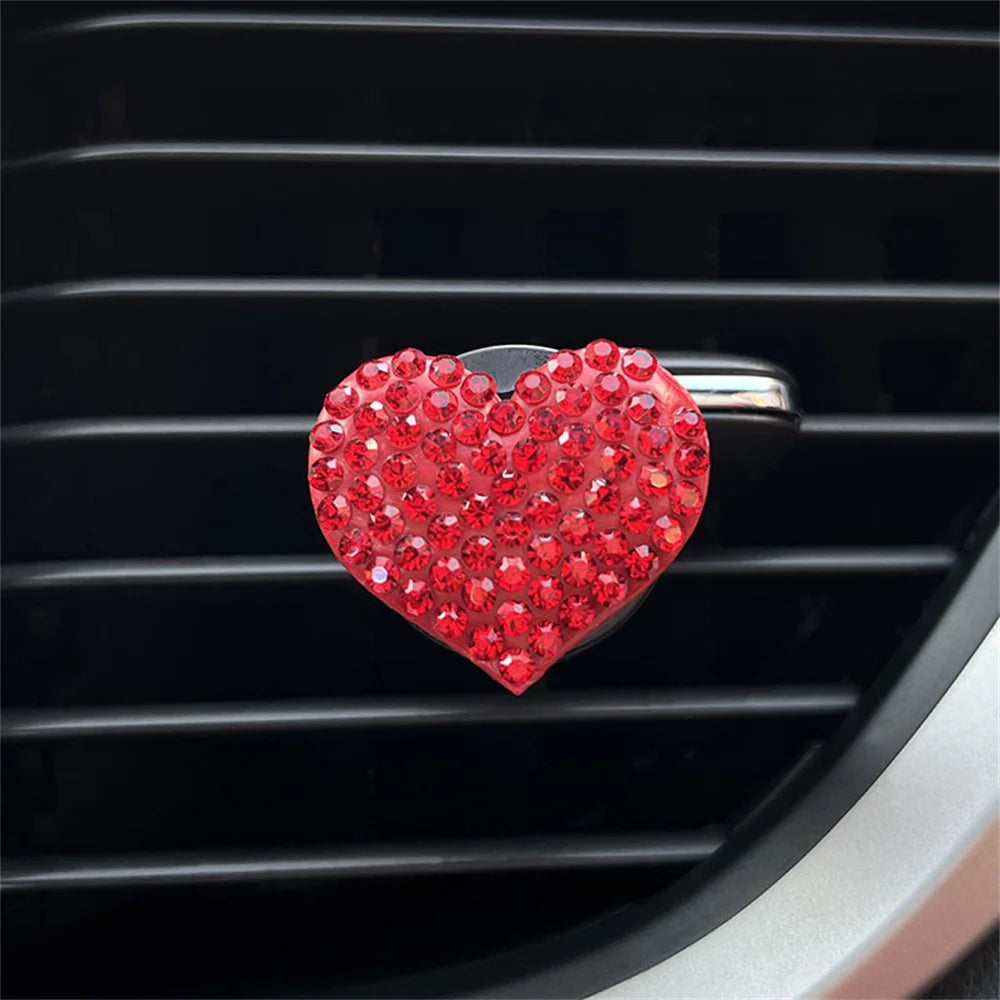 Car Air Outlet Perfume Clips Rhinestone Heart-shaped Car Air Conditioning Vent Decoration Clip Air Freshener Car Accessories