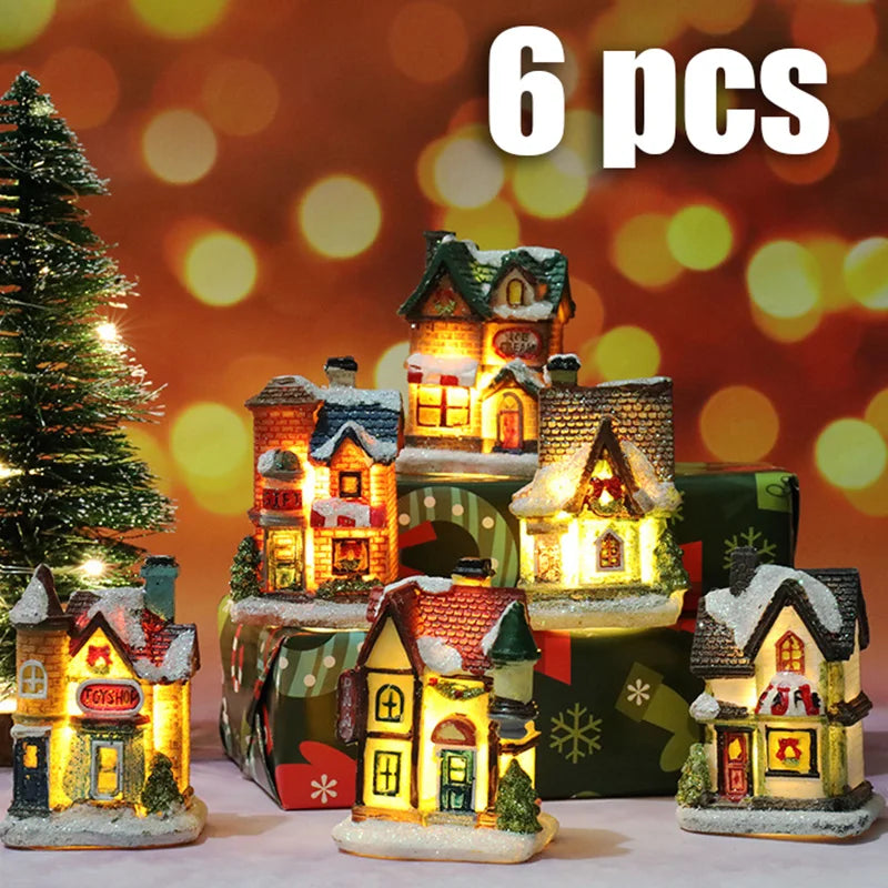 1~6pcs 2026 Christmas Ornaments LED Night Light Luminous Castle Snow House Sculpture Xmas Decoration for Home New Year Navidad
